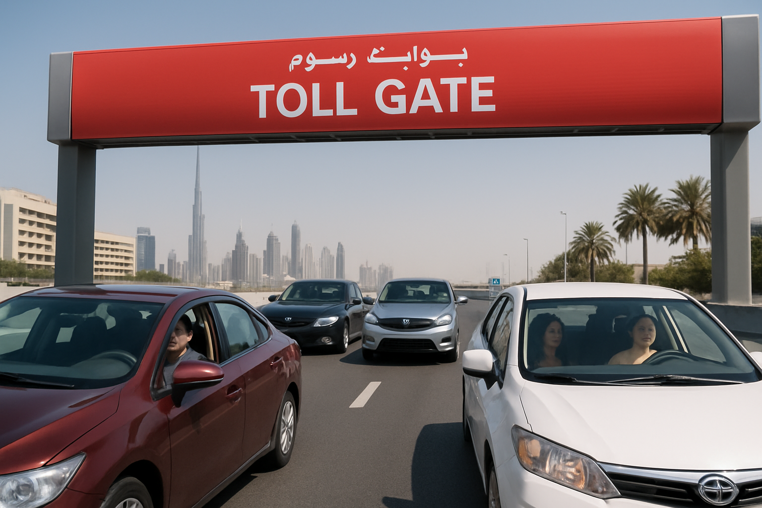 Drivers using seamless toll road services in Dubai