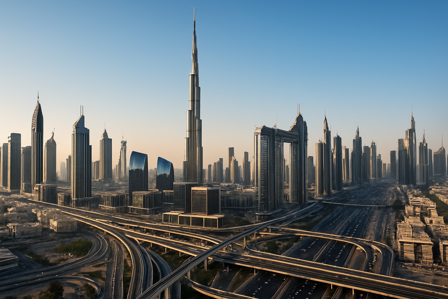 Dubai skyline with major toll road